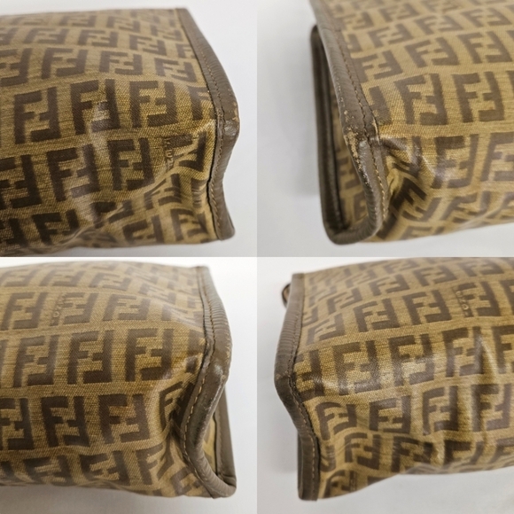 Fendi Zucca Monogram Canvas And Leather Zippered Cluch Bag In Camel And Brown - Picture 6 of 15
